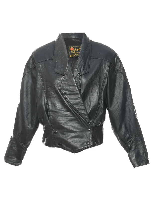 Biker Style Leather Jacket - L