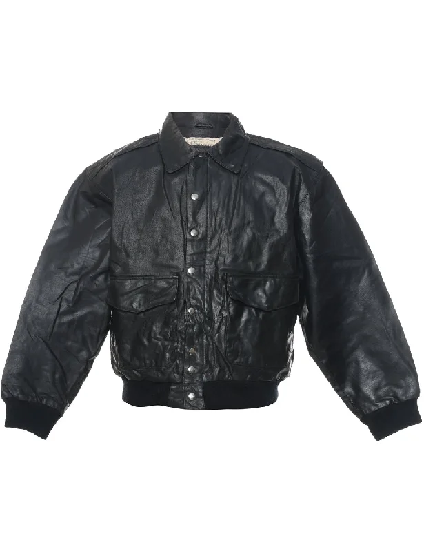 Biker Style Leather Jacket - M