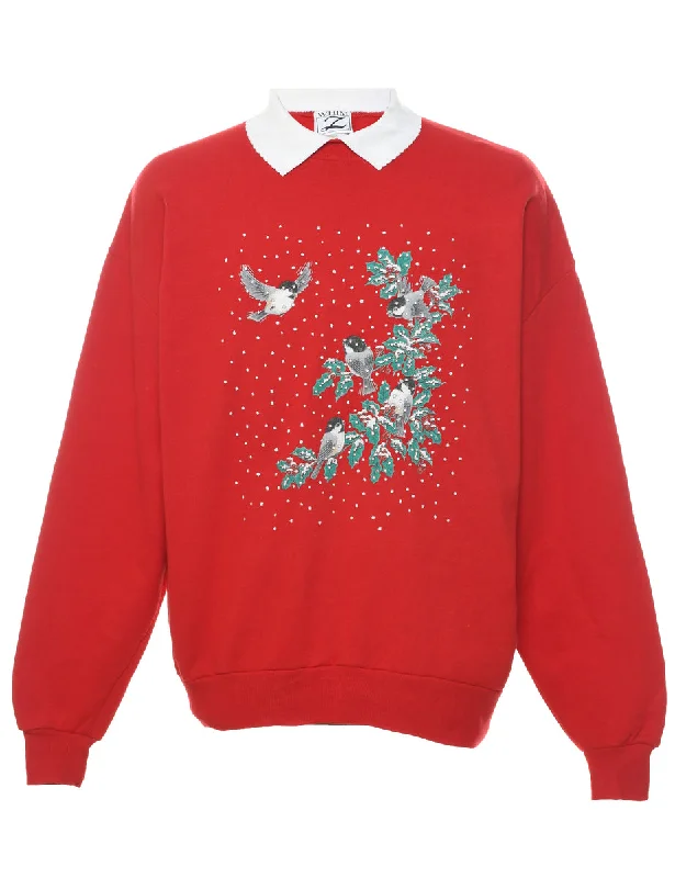 Bird Print Christmas Sweatshirt - XL