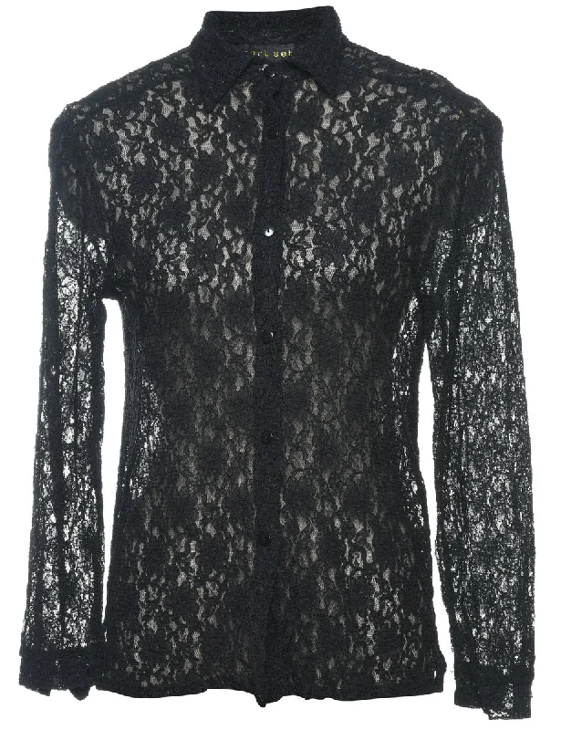 Black 1990s Lace Evening Shirt - M