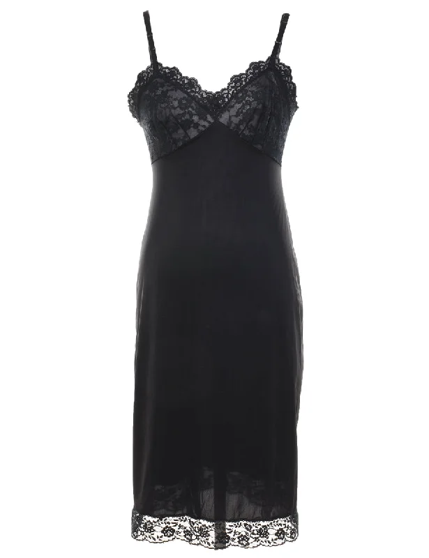 Black 1990s Strappy Lace Slip Dress - S