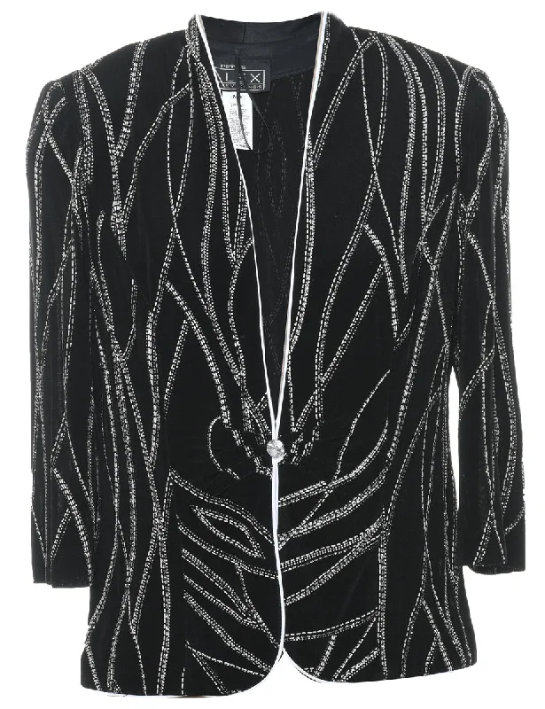 Black & Silver 1980s Sparkly Evening Jacket - M