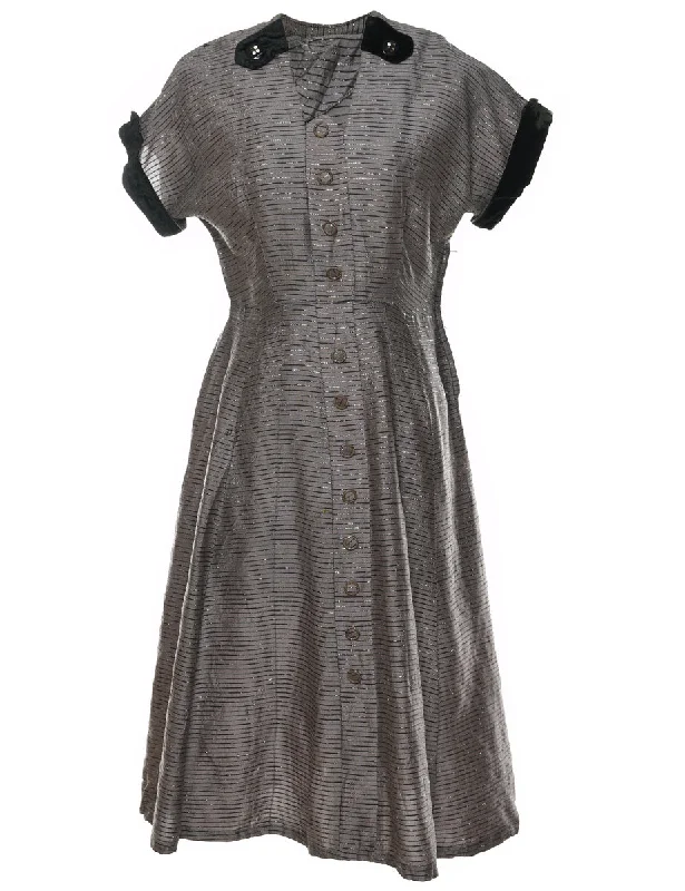 Black & Silver Sparkly Contrast Trim Vintage Dress - M