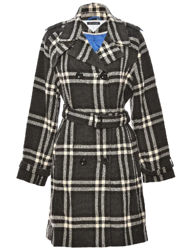 Black & White Checked Tommy Hilfiger Trench Coat - L