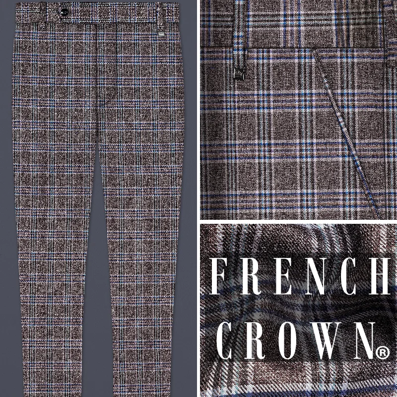 Ironside Grey and Cloud Burst Blue Plaid Wool Rich Stretchable Waistband Pant