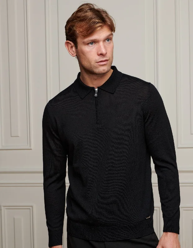 Black 1/4 Zip L/S Polo