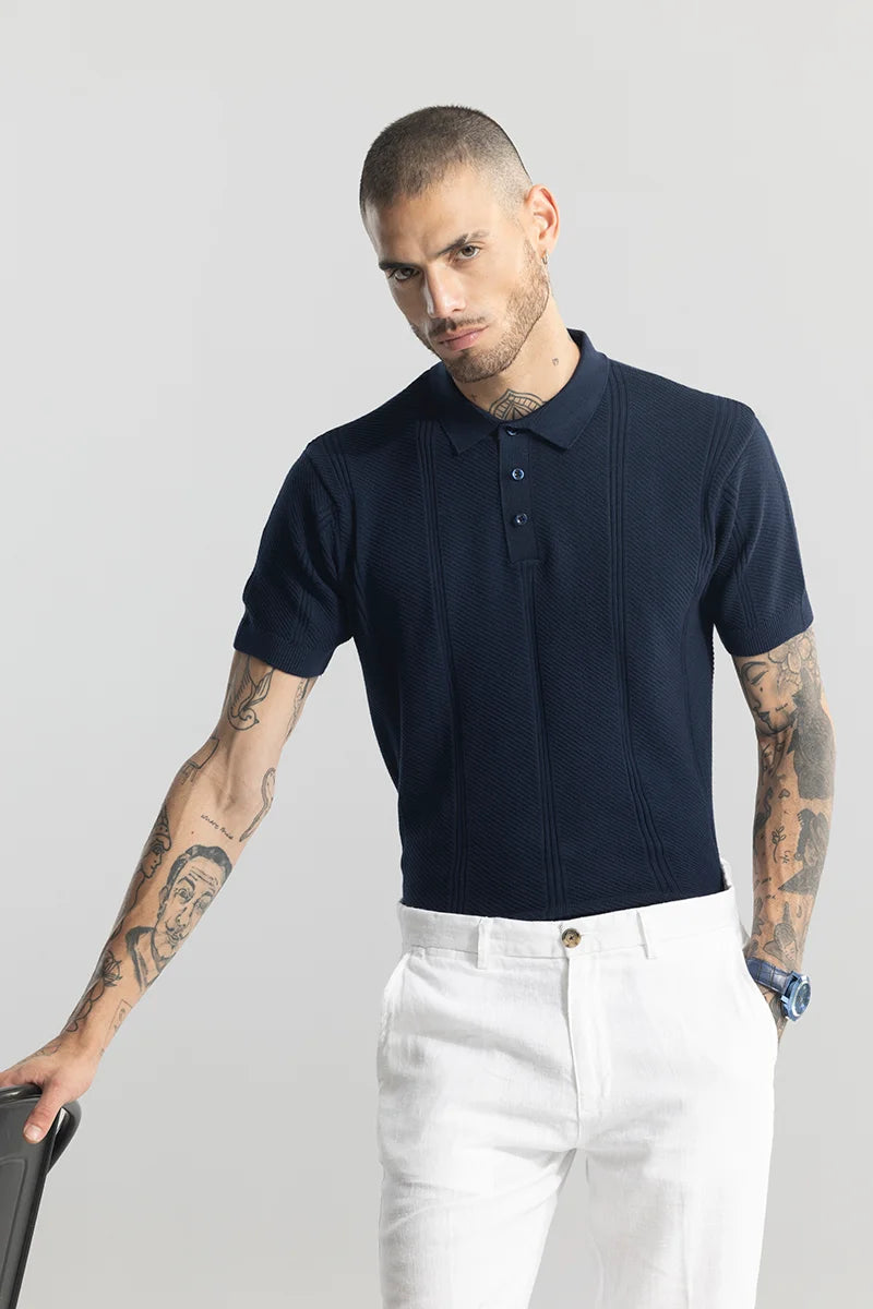 Coulter Knitted Navy Polo T-Shirt