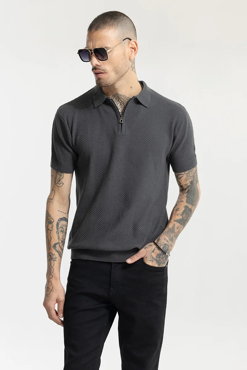 Crochet Grey Polo T-Shirt