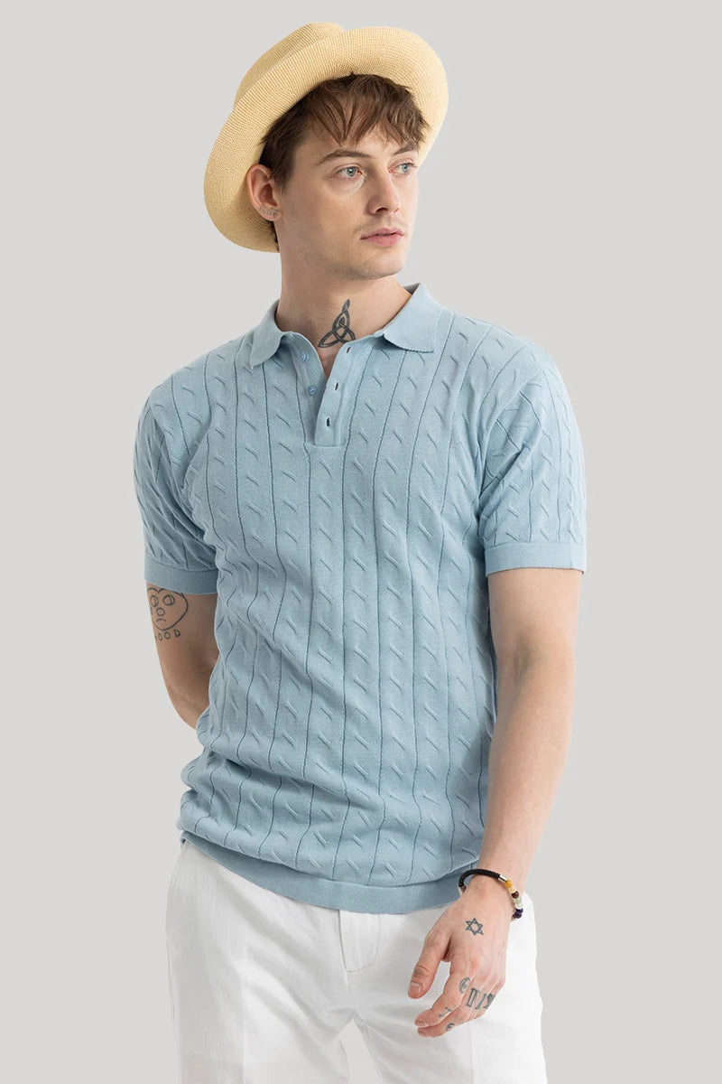 Fresco Light Blue Knitted Polo T-Shirt