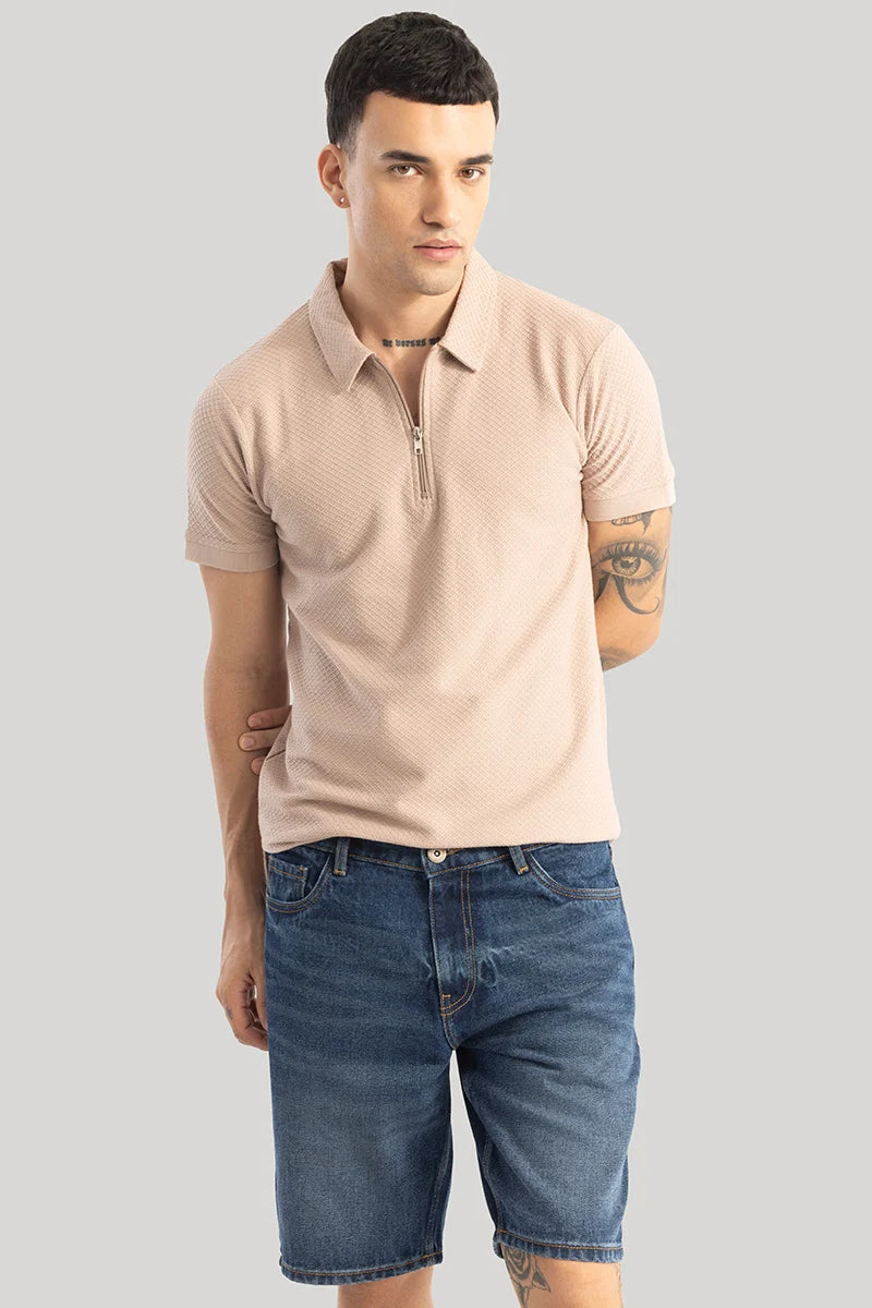 Gael Light Brown Textured Polo T-Shirt