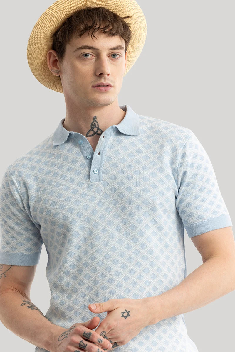 Gianna Light Blue Geometric Polo T-Shirt