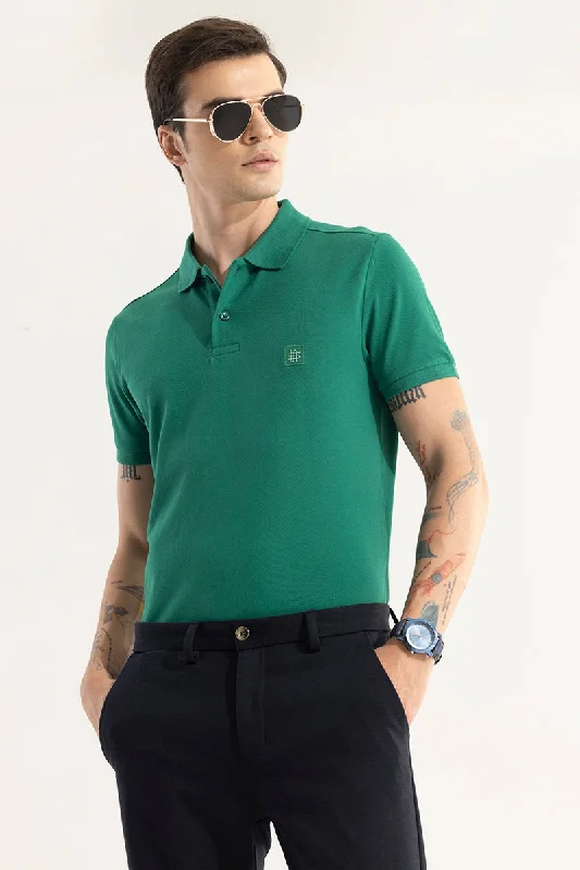 Incise Logo Solid Green Polo T-Shirt