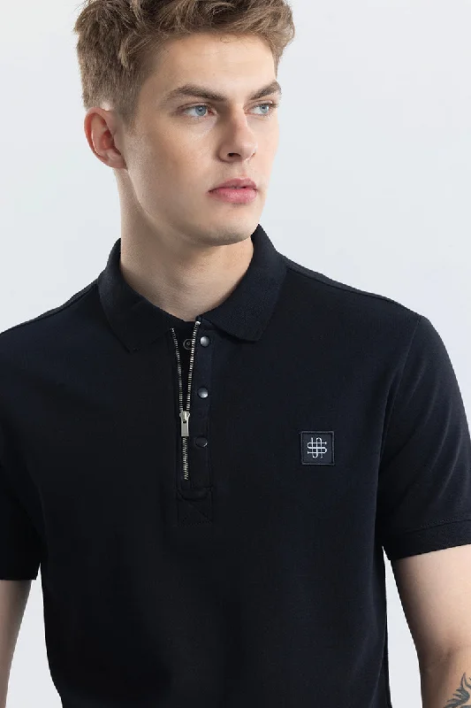 Manuela Black Plain Polo T-Shirt