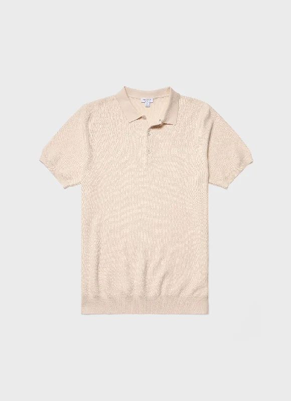 Men's Knit Polo Shirt in Ecru