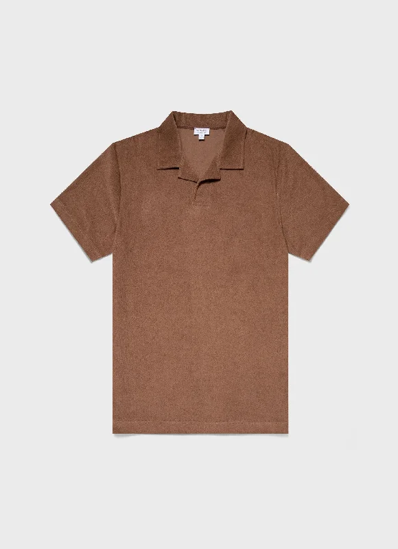 Men's Towelling Polo Shirt in Dark Sand