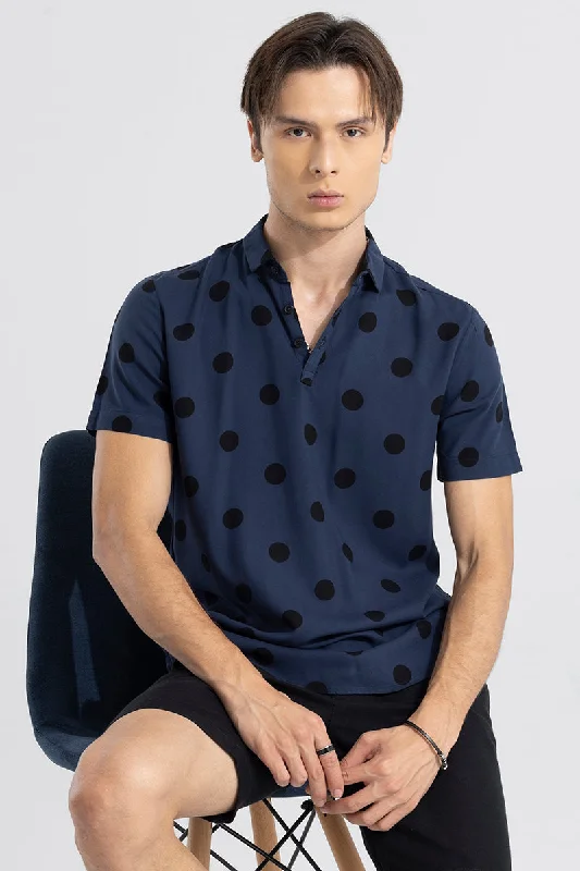 Polka Dotted Dark Blue Polo T-Shirt