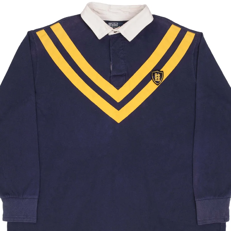 VINTAGE RALPH LAUREN BLUE & YELLOW STRIPED RUGBY POLO SHIRT 1990S SIZE 3XL BIG